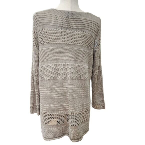 H&M Taupe Mixed Open-Knit Long Sleeve Sweater Tunic Lightweight Size M - Picture 6 of 8